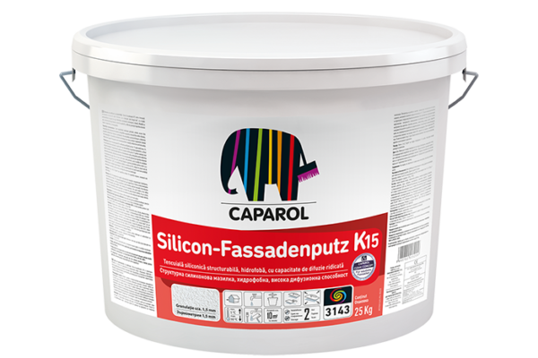 Silicon-Fassadenputz K15 - Tencuială decorativă - structură bob lângă bob, granulă de 1,5 mm, 3D-System PLUS OFF WHITE 50