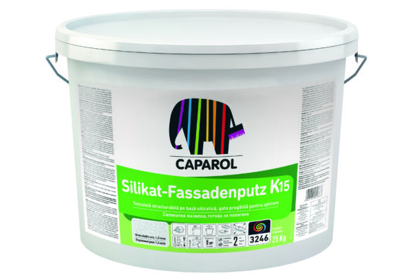 Silikat-Fassadenputz K15 - Tencuială decorativă - structură bob lângă bob, granulă de 1,5 mm, 3D-System PLUS OFF WHITE 50
